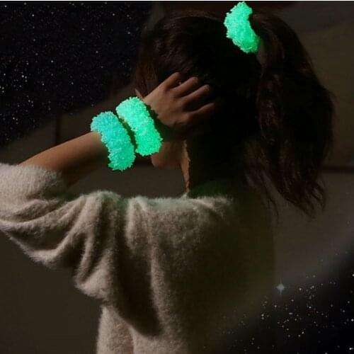 New Girls Colorful Luminous Plush Scrunchies Hairband Women Ponytail Headwear Elastic Hair Bands Fashion Hair Accessories