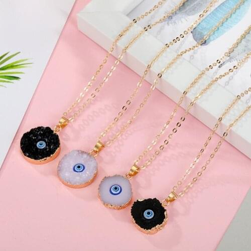 Personality Heart natural stoneevil eyes pendant necklace long chain crystal Turkish eye necklaces women girls jewelry whosale