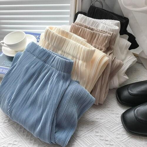 High Waist Pleated bohemian beach trousers 2021 Casual Summer Women Ice Silk Full Length Long Trousers plus size pants M-7XL