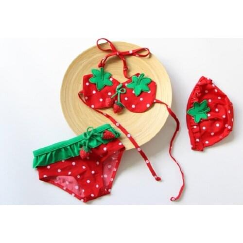 3pcs Toddler Beach Clothes Girls Swimsuit Baby Bikini Girl Bathing Suit Fruits Children Swimwear Hat+ Bikini +dress/ Shorts