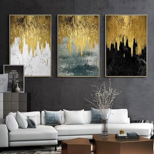 Golden Marble Texture Abstract Art Canvas Painting 3set Green Black Posters and Prints Modern Aesthetic Room Decor Wall Picture