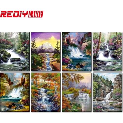REDIY LADIY Diamond Mosaic Cross Stitch Kits 5D Diamond Embroidery Landscape Waterfalls Full Square Diamond Painting Home Decor
