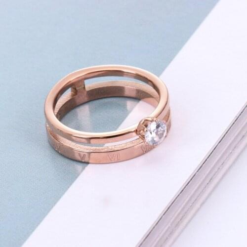 Rome Nuber Cubic Zirconia Hollow LOVE ring titanium steel Rose gold color high Quality Crystal ring