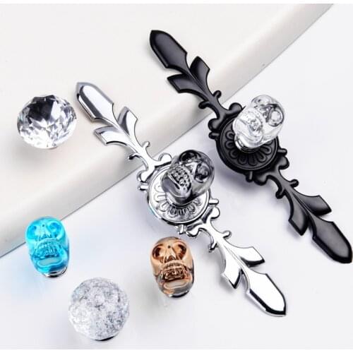 Furniture Handle Simple European Style Crystal Skull cupboard handles Wardrobe door knobs Hardware handles for furniture