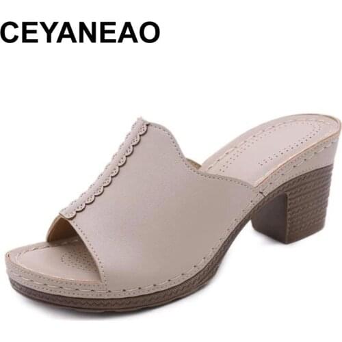 CEYANEAOPeep toe High Heels Sandals Women Summer Shoes Fashion Ladies Sandals Casual Woman Summer Holiday Shoes Square Heel 7cm