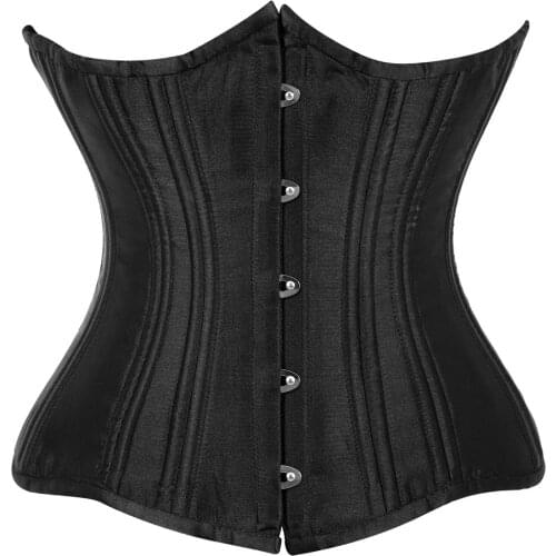 Sexy Womens Double 24 Steel Boned Satin Waist Training Underbust Corset 32cm Height Bustier Plus Size XS-3XL Top