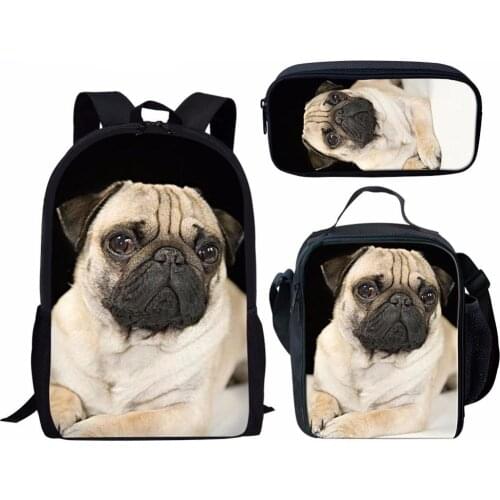 3Pcs/Set Cute Pug Dog Printing School Bags for Kids Girls Schoolbag Children Shoulder Backpack Teenager School Book