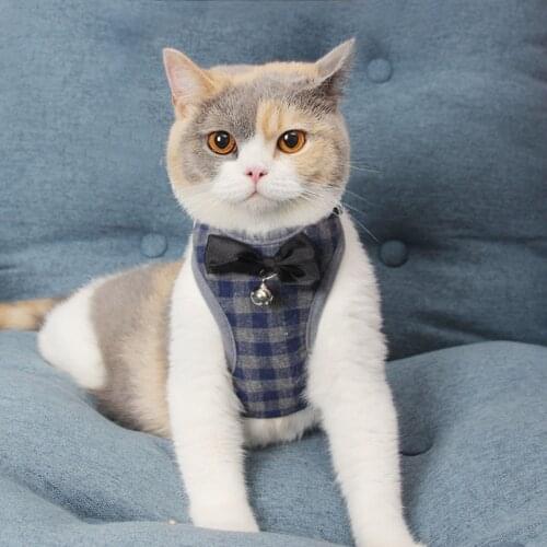 Cat Harness Small Dog Harness and Leash Mesh Padded No Pull Puppy Pet Harness Bowtie Plaid Tuxedo Vest Harness Leads for Cats