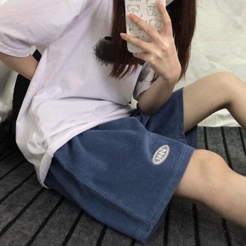 Corduroy wide-leg shorts for men women 2021 summer new simple Harajuku casual loose straight half pants hip hop streetwear short