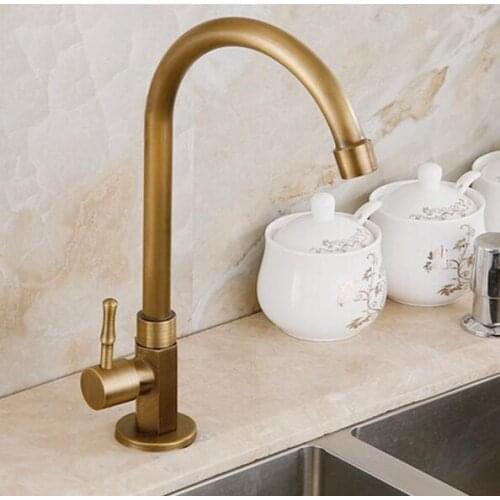 360 degree antique brass swivel faucet single Cold kitchen faucet, kitchen sink mixer tap with plumbing hoses ,torneira cozinha