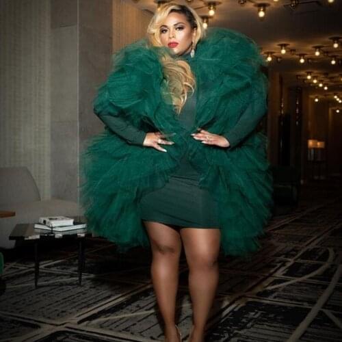 Fashion Emerald Green Midi Ruffles Tutu Women Tops Hot Red Custom Made Female Jacket Blouse Women Top Vadim