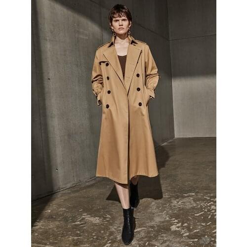 Two Color Huadani British Windbreaker Womens Loose Medium Length 2021 New Spring Khaki Coat with Real Ox Horn Button