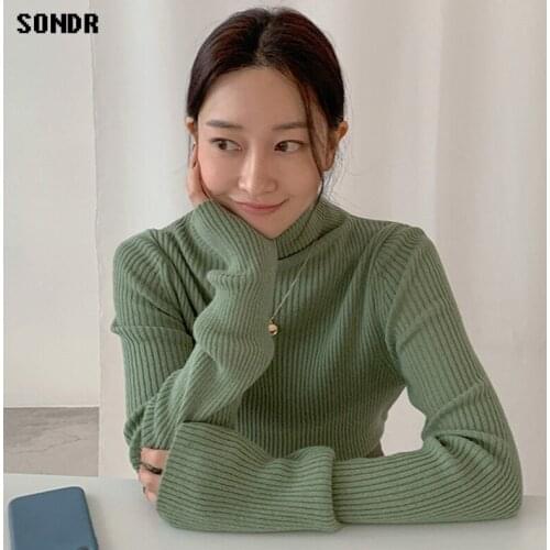 Korean One-Piece Knit Top 2020 Winter Clothing Candy Colors High-Neck Pullover Slim Pit Strip Warm Long-Sleeved Knitted Sweater
