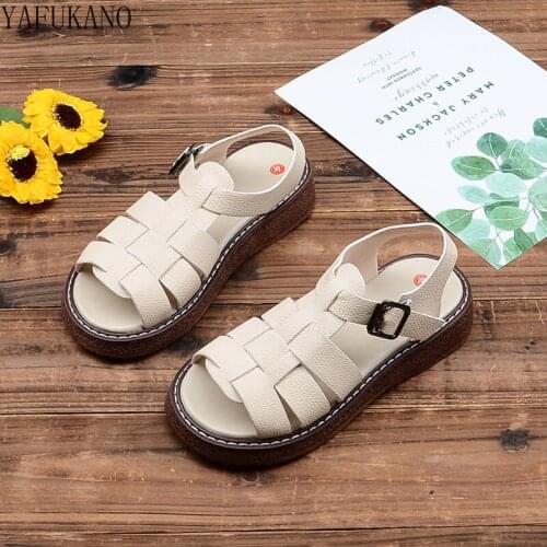 Japanese Korean Retro Hollow Flat Sandals Mori Girl Harajuku Style Doll Shoes Student Thick-Soled Open-Toe Casual Rome Sandals