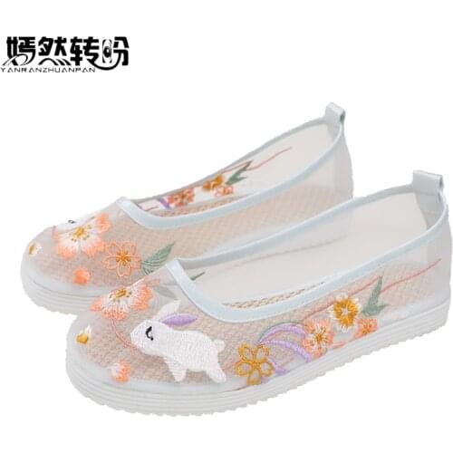 2021 Spring Summer Women Sandals Air Mesh Woman Flat Shoes Rabbit Floral Embroidered Casual Ballerina Shoes Zapatos Mujer
