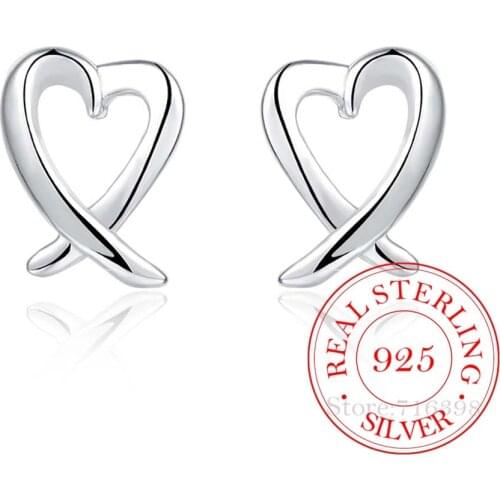 High Quality 925 Sterling Silver Women Jewelry Korean Silver Cute Love Heart Stud Earrings for Women 2020 Wedding Party Gift Abc
