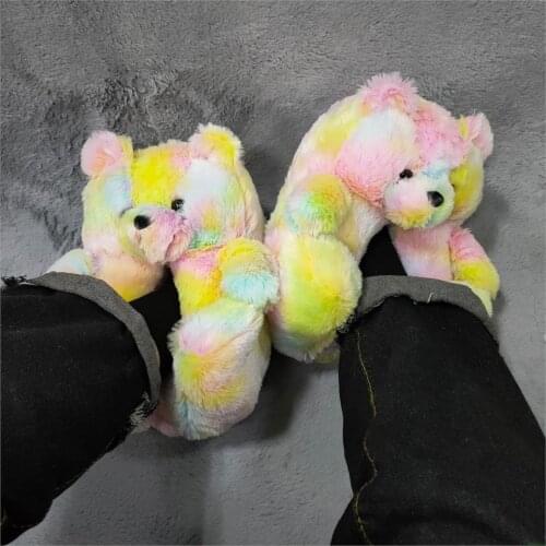 Women Teddy Bear Slippers Winter Warm House Shoes Anti-slip Soft Home Indoor Slipper Ladies Cute Cartoon Funny Kigurumi Shoes