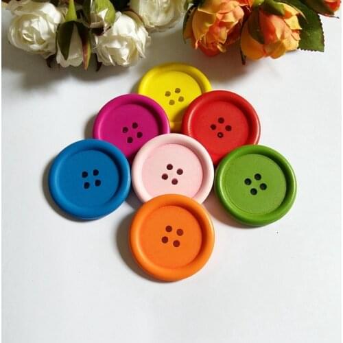 10 Pcs 40mm Round Multi-colored Wooden Buttons for craft decorative buttons Scrapbook Accessories