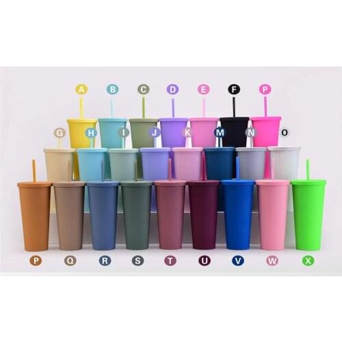 2021 new matte finish reusable double wall 700ml 710ml 22oz 24oz plastic cup with straw