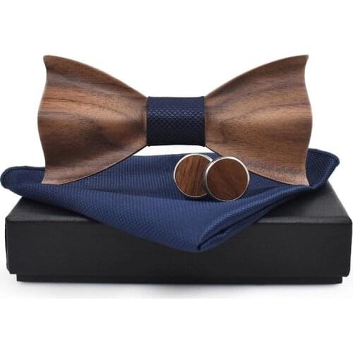3D Wooden tie Pocekt Square Cufflinks Fashion wood bow tie wedding dinner Handmade corbata Wooden Ties Gravata set