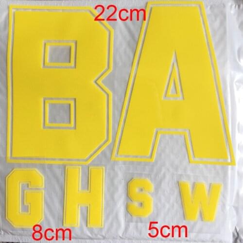 8cm Yellow Color Letter A-Z Heat Transfer Patches Name Sporty Cloth Sticker Hot Heat Transfer DIY Iron On Clothing Bag Shoes