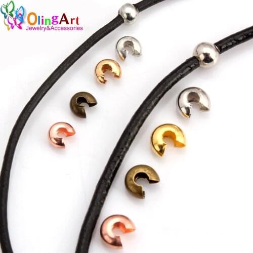 OlingArt 6MM 60pcs Plating Rhodium/Gold/Bronze/Rose High Quality Copper Alloy Crimp Beads Round Covers DIY Jewelry Making