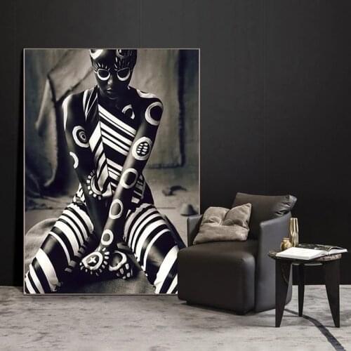 Black and White Pattern African Woman Poster HD Print Canvas Painting Unique Figure Wall Art Pictures Living Room Decor Mural