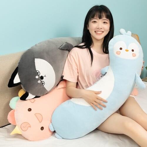 New Born 75/125cm Kawaii Cartoon Animal Long Pillow Dog&Unicorn&Dinosaur&Penguin Stuffed Sleeping Dolls Best Gift For BabyToy