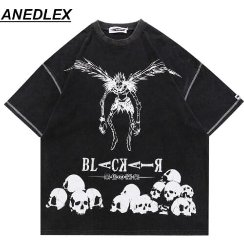2021 Hip Hop Streetwear Harajuku T Shirt Japanese Death Manga Note Print Tshirt Men Summer Short Sleeve T-Shirt Cotton Loose Top