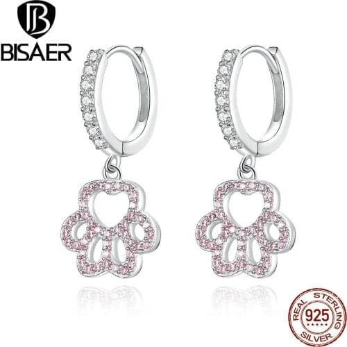Hypoallergenic Earrings Jewelry BISAER 925 Sterling Silver Zircon Pet Dog Footprints Stud Earrings Women Silver Jewelry ECE771