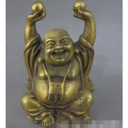 S3617 Chinese Buddhism Bronze Brass Happy laughter Lucky arhat Maitreya Buddha Statue