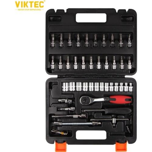 Viktec 1/4” Socket Wrench Set 46pcs Drive Socket Wrench Set Fit For DIY Car Motorcycle Repair