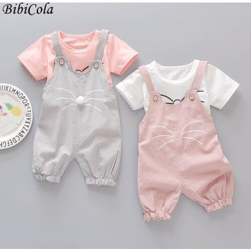 Hot Children Clothes Summer New Pure cotton Girl Suspenders Pant + Cute short sleeve Baby Boy Jumpsuit 0-4T baby Clothes Outfit