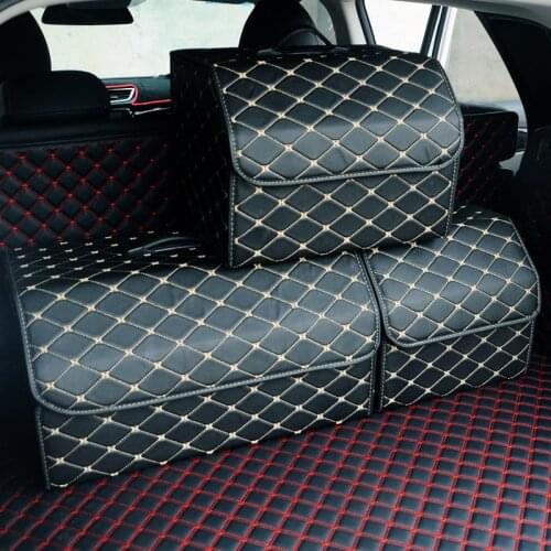 Fashion lattice Car Storage Bag PU Leather Trunk Organizer Box Storage Bag Folding Folding Car Trunk Stowing Tidying For Car SUV