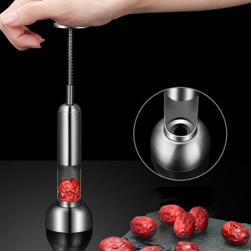 Vertical Cherry Pitter Corer 304 Stainless Steel Olive Corer With Spring Handle For Cherry Olive Red Dates Kitchen Remove Tool