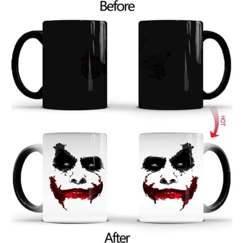 New 1Pcs Ceramic Coffee Mug 350mL The Joker Mug Cold Hot Heat Changing Mugs Magic Clown Heat Sensitive Tea Milk Cup for Friends