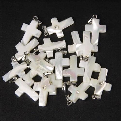 2-10PCS Natural Shell Beads Cross Shape CZ Pendant Carved Craft Shell Charms For Momen Earrings Jewelry Accessories 19.5*15MM