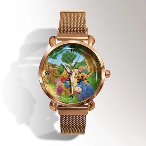 3D Anime Cartoon Women Watch Fashion Rose Gold Case Luxury womens bracelet Quartz Wrist watch Magnetic Metal Strap Reloj Mujer