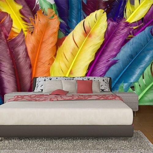 Custom Mural Wallpaper Modern Colourful Feather 3D Poster Wall Art Wall Painting Living Room Bedroom Home Decor Photo Wallpaper