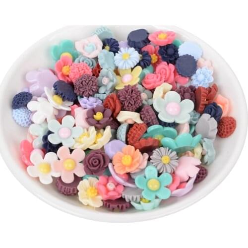 50Pcs Mixed Resin Multicolor Flower Flatback Embellishments Cabochon Decoration Scrapbooking Diy Craft Supplies Accessories 2021
