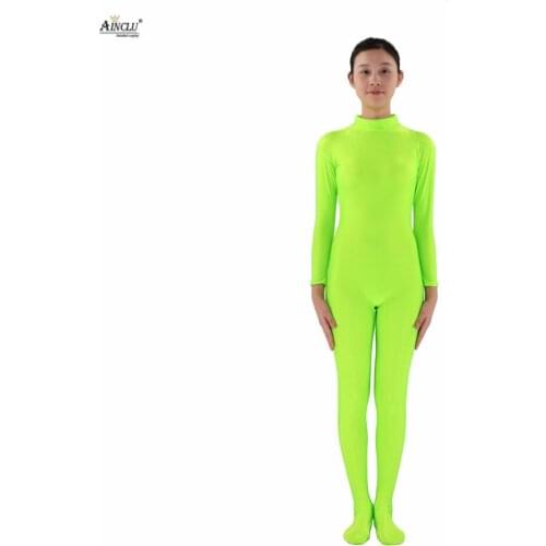 Ainclu Women Spandex Fluorescent Green Skin-tight Headless Bare Hands Adults Dancewear Costume Hallween Bodysuit