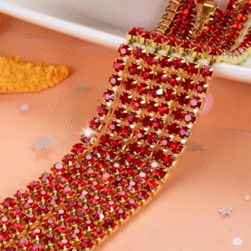 Scarlet 10Yards DIY Rhinestone Chain Dense Gold bottom sewing Rhinestones for clothing Art Decoration