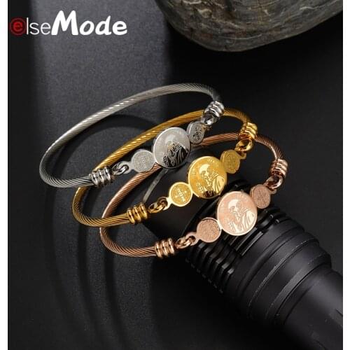 ELSEMODE 6 Style St. Benedict Amulet Religious Charm Bangles Gold Color Stainless Steel Bracelet For Women Girl Gift Jewelry