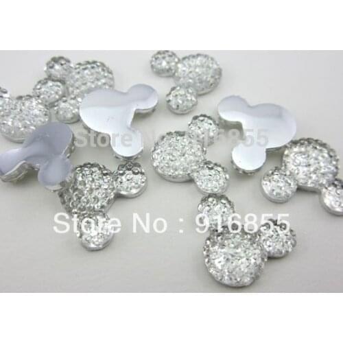Hot Sale 30pcs 16*12mm Crysta/Clear Mickey Head Shape Flatback Resin rhinestone,Flat back Cartton rhinestone For Decoration