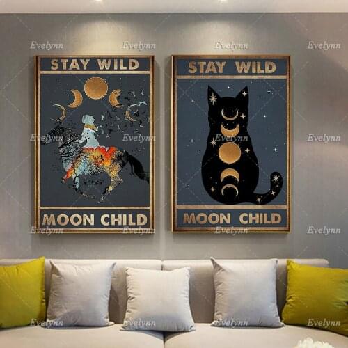 Stay Wild Moon Child, Unique Prints, Vintage Poster, Bedroom Art Canvas, Wall Art Decor,Modern Home Decor Hippie Gift