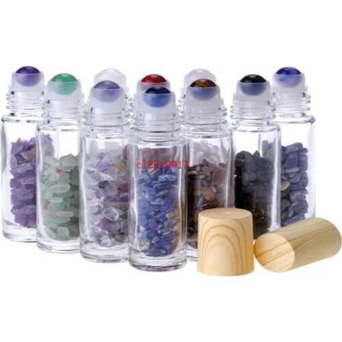 Essential Oil Diffuser 10ml Clear Glass Roll on Perfume Bottles with Crushed Natural Crystal Quartz Stone,Crystal Roller Ball Wo