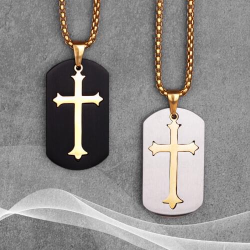 Gold Black Cross Long Men Necklace Pendants Chain Punk for Boyfriend Male Stainless Steel Jewelry Creativity Gift Wholesale