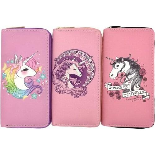 KANDRA Ladies Girls Cartoon Unicorn Long Wallet PU Leather Clutch Wallet Coin Pocket Zipper Purse Bank Card Holder Wholesale