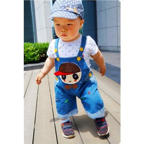 Baby Clothing Boys Girls Jeans Overalls Shorts Toddler Kids Denim Rompers Cute Cartoon Bebe Pants Summer Bib Clothes A0116