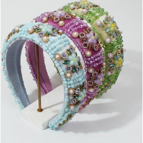 Elegant Corduroy Rhinestone Headband Hairband Women Handmade Imitation Pearl Head Band New European Fashion Hair Jewelry